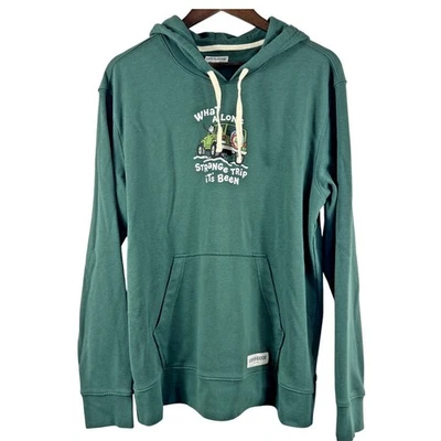 Life Is Good Green Hoodie Jeep "What A Long Strange Trip Its Been" Mens Sz Large - Image 1 of 4