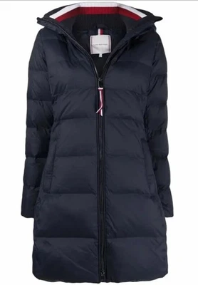 Tommy Hilfiger Womens Coat Global Stripe Maxi Navy Blue Long Down Jacket Medium. - Image 1 of 4