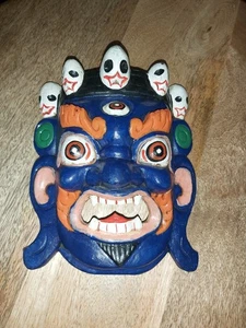 HAND CARVED WOODEN HAND PAINTED BHAIRAB MASK - Picture 1 of 17