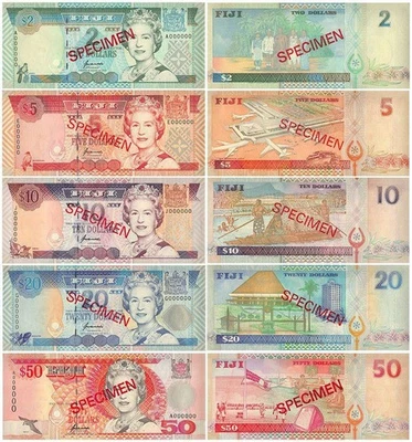 Fiji 2-50 Dollars 5 Pieces Set, 1995-1996 ND, P-96s-100s, UNC Specimen - Image 1 of 4