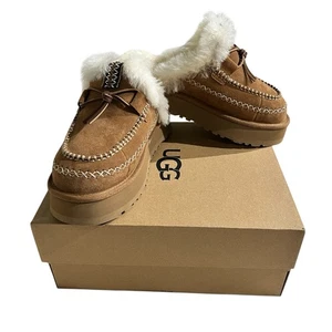 UGG DISQUETTE ALPINE CHESTNUT SUEDE COMFORT WOMEN'S SLIPPERS SIZE US 8 UK 6 NEW - Picture 1 of 7