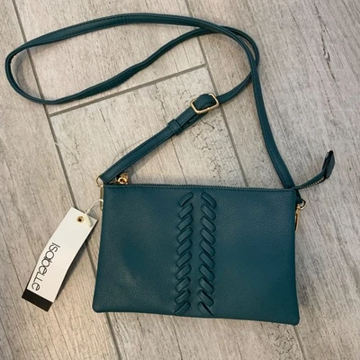 Bolso Bandolera Isabelle Verde Teal Cuero Vegano Correa Muñeca Bolsillos Nuevo Foto 1 de 4