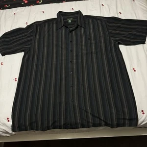 MENS DAVID TAYLOR LUXURY MICROFIBER BLACK GREY VERTICAL STRIPE BUTTON SHIRT 2XLT - Picture 1 of 5