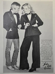Ralph Lauren Cheryl Tiegs Esmoquin Jeans Saks Fumar Vintage Estampado Anuncio 1976 - Imagen 1 de 4