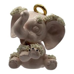 Figura Ángel Elefante Cerámica Rosa Oro Halo Alas Decoración Adorno - Imagen 1 de 8