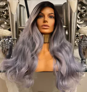 Purple Lace Front Wig Long Purple Luxury Hair Wig Centre Part built in cap Wig - Picture 1 of 9