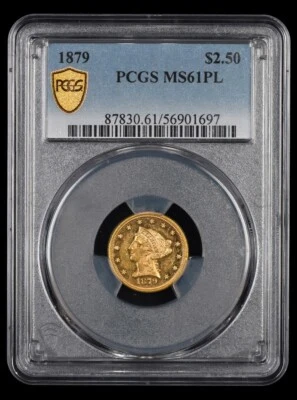 1879 年 2.5 美元黄金 25 美分鹰 PCGS 评级 MS61PL 精制类似 — 第 1/4 张图片