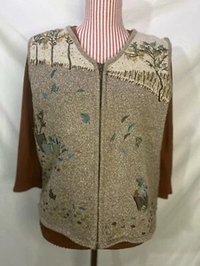 Vintage 90s Teddi Nature Embroidered Zip Up Sweater Vest, Cottagecore, Fairycore - Picture 1 of 9