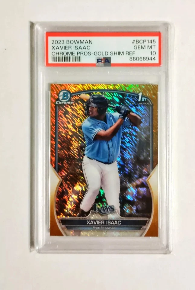 Xavier Isaac PSA 10 2023 1st Bowman Chrome #145 GOLD Shimmer REFRACTOR /50 RC z1 - Image 1 of 1