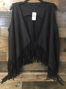 NWT Blu Pepper Faux Suede Vest Women Small Boho Fringe Western Cowgirl Cosplay - Picture 1 of 7