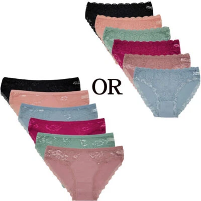 Lote 6 Sexy Mujeres Bikini Bragas Calzoncillos Floral Encaje Algodón Ropa Interior EE. UU. Foto 1 de 4