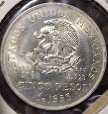 1953 Mexican "BIG" 5 Pesos, With Wreath, BU .720 Silver .417 Ounces Silver  