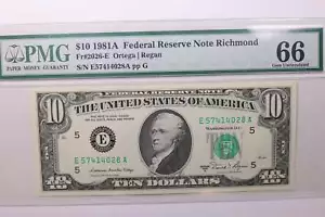 1981A $10 Federal Reserve Note, PMG Graded, CU-66., Store Sale #GFRB017 - Picture 1 of 2