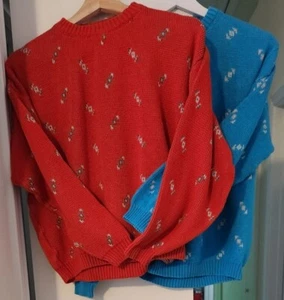 Vintage 2X Fibretex Italian Men's Sz Small Red & Blue Sweaters Women's Medium - Picture 1 of 9