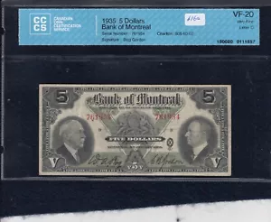 1935 Bank of Montreal $5 - CH 505-60-02 - S/N: 761954/D - CCCS VF-20 - Picture 1 of 2