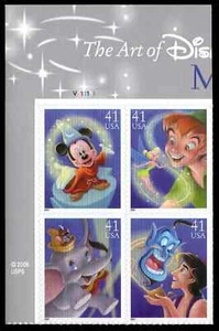 US Scott # 4195a, The Art of Disney, Magic, Plate Block (4) 2007 41¢ Stamps, MNH - Picture 1 of 1