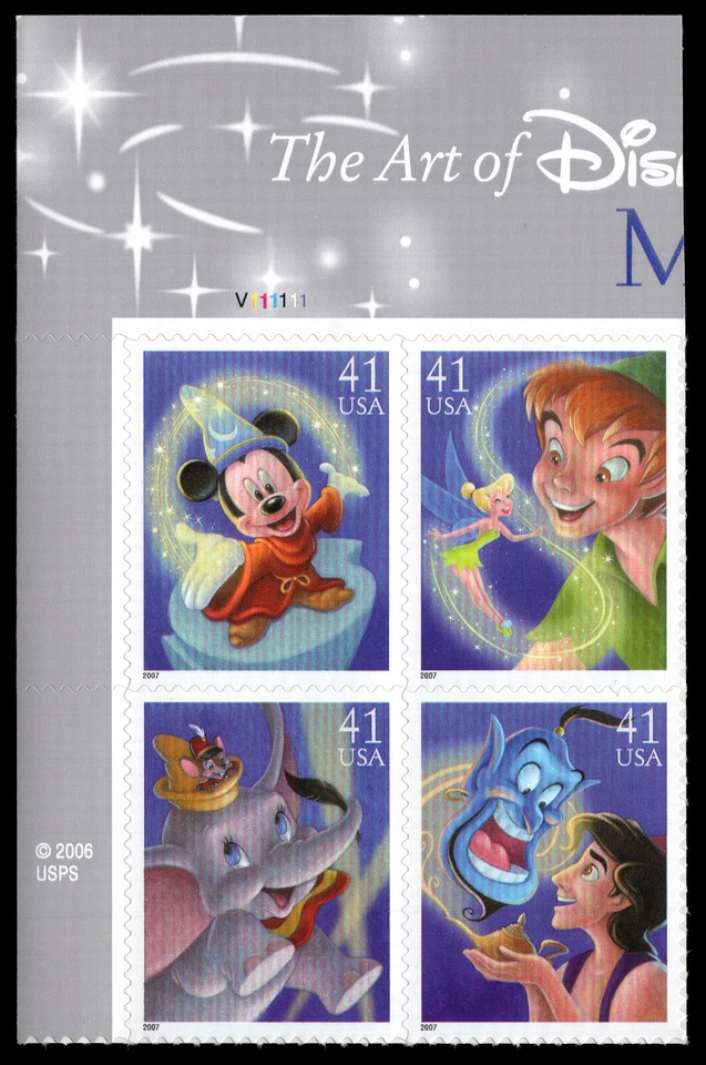 US Scott # 4195a, The Art of Disney, Magic, Plate Block (4) 2007 41¢ Stamps, MNH - Image 1 of 1