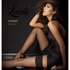 Levante Mocca Luxury Fishnet Lace Top Hold Ups S/M - Picture 1 of 3
