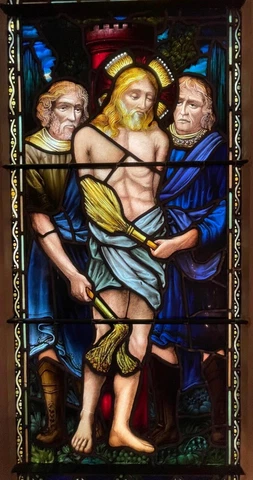 ANTIQUE STAINED GLASS WINDOW OF THE SCOURGING OF CHRIST  - JJJ39 Cover