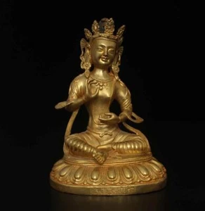 20CM Old RareChinese Bronze Gilding Statue Buddha - Picture 1 of 10