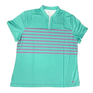 Nike Women Shirt Golf Polo Short Sleeve Dri -Fit Teal Victory Striped teal Pink - Picture 1 of 10