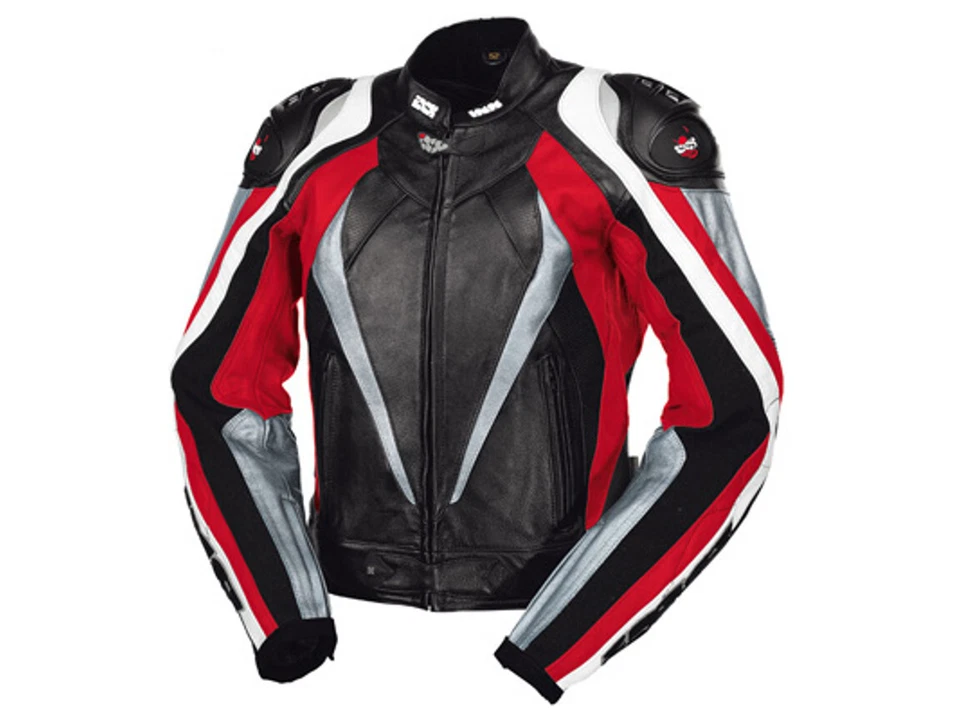 iXS Lederjacke Corbin | Schwarz-Rot-Weiß | Motorradjacke aus Rindsleder - Bild 1 von 1