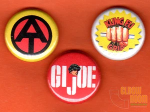 Set of three 1" GI Joe pins buttons Adventure Team Kung Fu Grip GIJoe - Picture 1 of 2