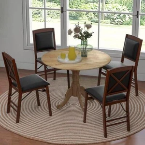 Costway Dining Table 40" with Round Tabletop Curved Trestle Legs Natural Seats 4 - Picture 1 of 4