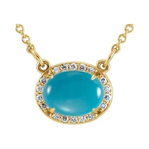 Collar amarillo turquesa natural de 14 K y 0,07 CTW diamante estilo halo 16 1/2 - Imagen 1 de 1