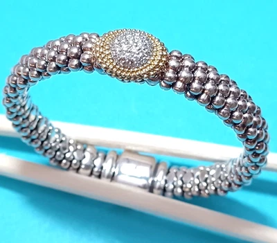 Bracalet Lagos Caviar plata 925 y oro 18k estación ovalada diamante, 9 mm Foto 1 de 4