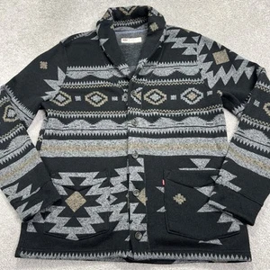 Levi's Reverse Fleece Cardigan Mens XL Geometric Southwest Button Black Gray - Picture 1 of 16