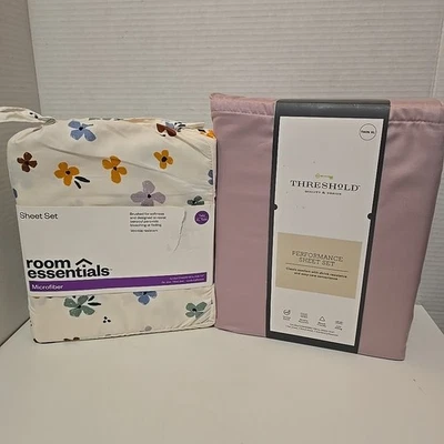 2 Sets Of Twin / XL Twin Sheet Sets Microfiber Room Essentials &Threshold NIP - Image 1 of 4