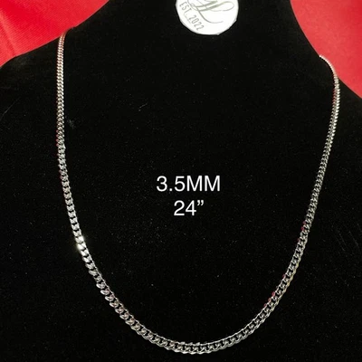 "Collar de cadena de eslabones cubanos Miami chapado en oro blanco de 14 k acero inoxidable 3,5 mm 24""" Foto 1 de 4