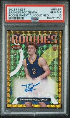 2023-24 TOPPS FINEST BRANDIN PODZIEMSKI AUTO #/50 GOLD GEO PSA 10 WARRIORS RC - Image 1 of 3