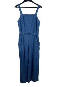 Old Navy Blue Denim Wide Leg Jumpsuit Women’s S Belted Pocket Y2K Inspired - Bild 1 von 19