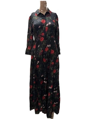 Vestido Camisa Larga Zara Mujer Negro Floral Talla Pequeña Nuevo con Etiquetas Atrevido Coqueto Fluido, Maxi Foto 1 de 4