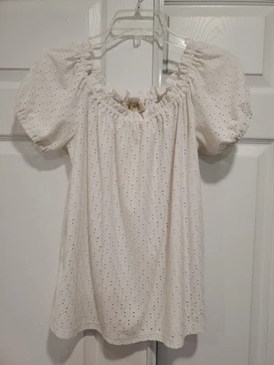 Camisa Top MICHAEL KORS Blanca Bordada Ojales Peplum - Para Mujer Talla L/P Foto 1 de 4