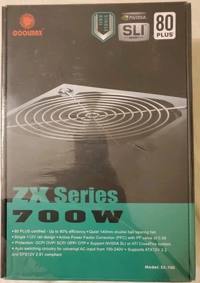 Coolmax ZX-700 700W 80 Plus Power Supply - Sealed - Image 1 of 4