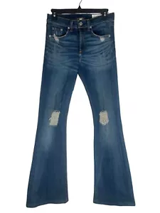 RAG & BONE Beckett 10 Inch Bell Flare Distressed Jeans Blue Women’s Sz 27 Boho - Picture 1 of 15