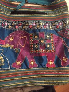 Torba na ramię z tkaniny słoniowej - haftowane cekiny top zapinany na zamek turkusowy i różowy!