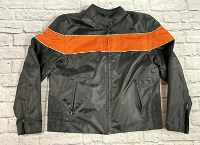 Chaqueta de moto negra para hombre IMPERMEABLE 'Galería de cuero' nailon naranja rayas L Foto 1 de 4