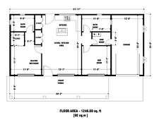 52' x 39' 9"  Custom Modern House Plan - 2 BR, 2 Bath + Free CAD File Included