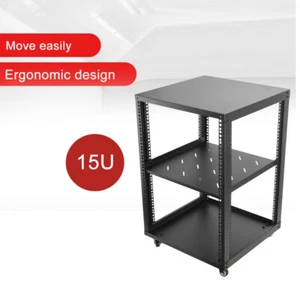 15U Universal Open Rack Cabinet with Wheels 19'' AV Equipment Holder Rack - Picture 1 of 13
