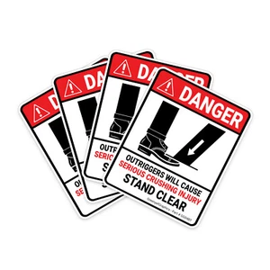 (4 Pack) Outrigger Crush Hazard Sticker (4" x 5") Safety OSHA Laminated Decal - Picture 1 of 3