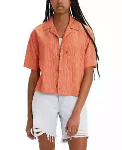 Levi's Women's XL Geo Autumn Leaf Brown Short Sleeve Button Down Shirt - Picture 1 of 2