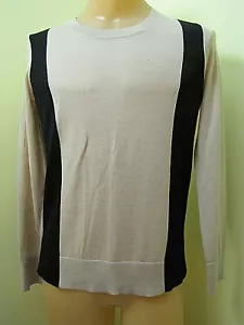 LOFT Suéter Grande Crew Lana Beige Negro Ligero con Hombre Mangas Largas Tejido - Imagen 1 de 4