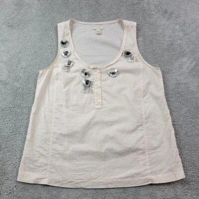 J Crew Tank Top Womens 6 Cream Striped Sequin Embellished Floral - Image 1 of 4