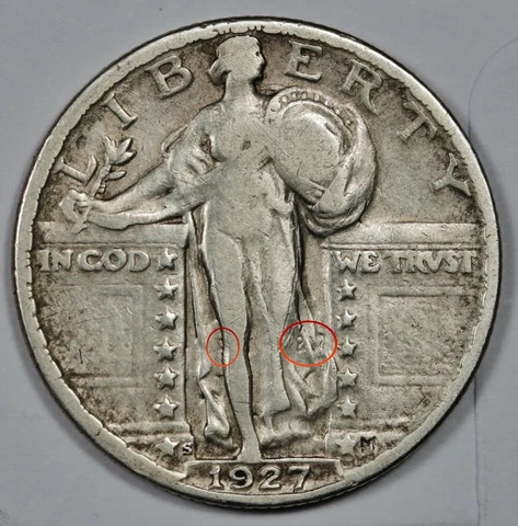 1927-s Standing Liberty Quarter.  Clashed "E" w Extra Characters.  Fine.  171456 Cover