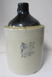 Antique WESTERN STONEWARE Blue Cobalt Jug Crock - 9" Tall / 1/2 Gallon  - Picture 1 of 11