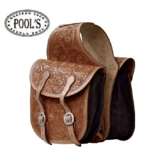 POOL´S Dop. Sattel-Packtasche / Trekking-Satteltasche - Leder mit Flower-Tooling - Bild 1 von 1